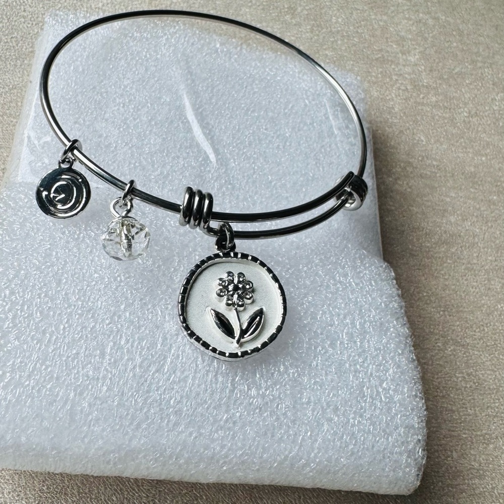 “Granddaughters make life a Joy” reversible charm on silver tonedCharm Bracelet